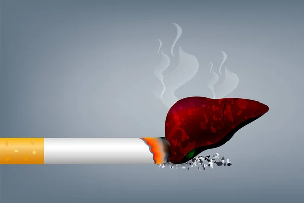タバコをやめろ世界中でタバコは禁止だ喫煙は人間の肝臓に有害である 臓器損傷と早期になります イラスト — ストックベクタ