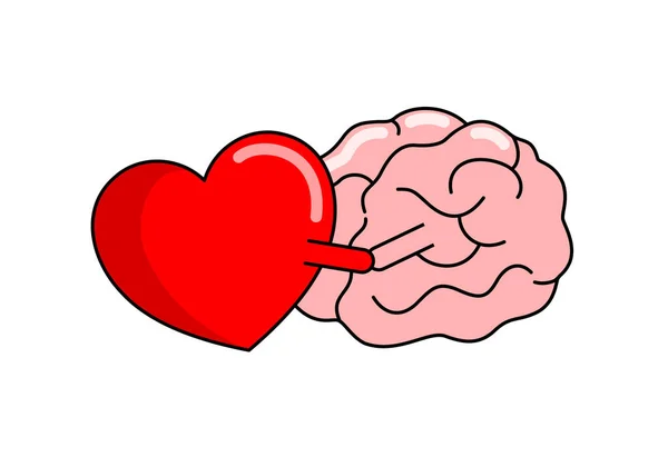 Cerebro Humano Dibujos Animados Con Corazón Rojo Órganos Internos Concepto — Vector de stock