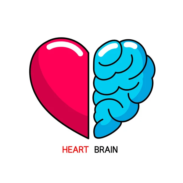 Heart Brain Concept Conflict Tussen Emoties Rationeel Denken Teamwork Evenwicht — Stockvector