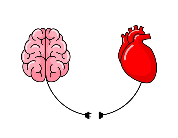 Collegamento Tra Logica Emozione Cervello Umano Cuore Umano Illustrazione Disegno — Vettoriale Stock