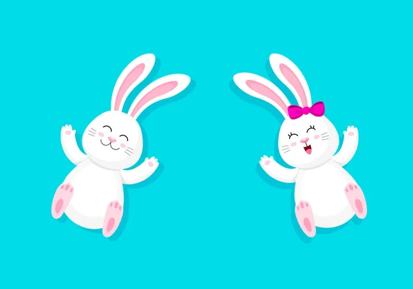 Dragut Iepuras Desene Animate Baiat Fata Happy Easter Day Concept — Vector de stoc