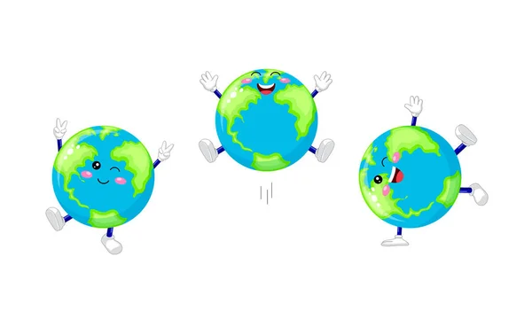 Collection Personnage Globe Dessin Animé Mignon Souris Saute Saute Illustration — Image vectorielle