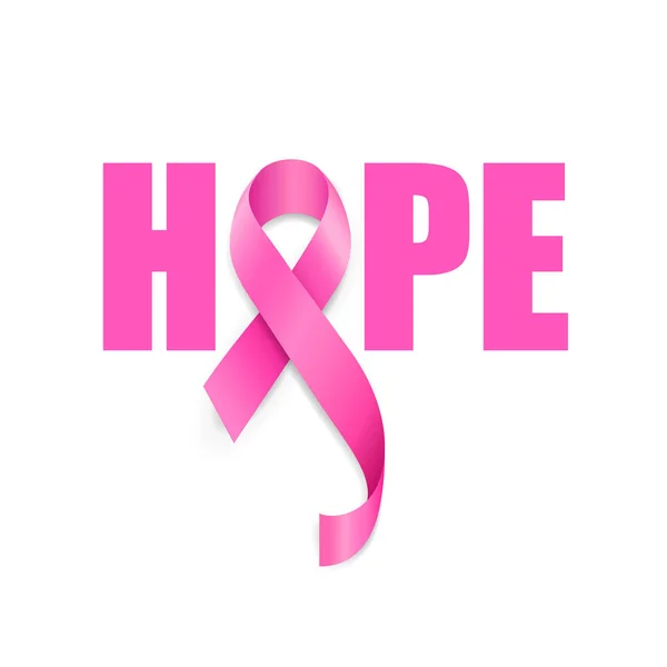 Esperança Lettering Design Com Fita Rosa Campanha Conscientização Câncer Mama —  Vetores de Stock