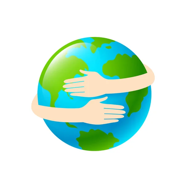Globe Handen Omhels Planeet Aarde Aardse Dag Concept Illustratie Geïsoleerd — Stockvector