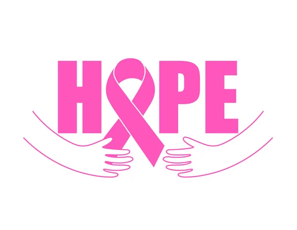 Hope Lettering Design Pink Ribbon Hands Breast Cancer Awareness Month — Stock Vector