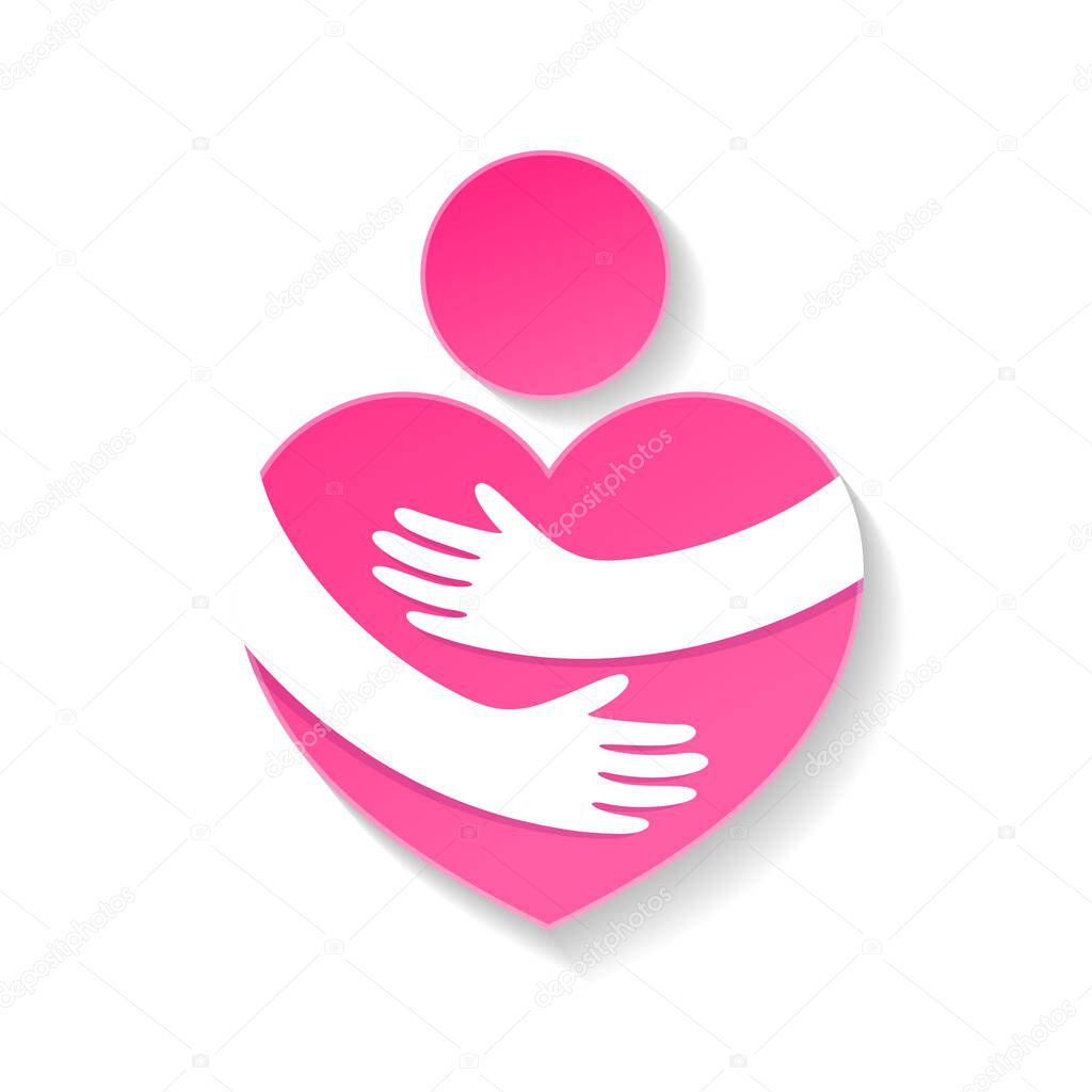 Embrace Heart Shape. Icon design. Valentines Day Love Concept. Vector illustration isolated on white background.
