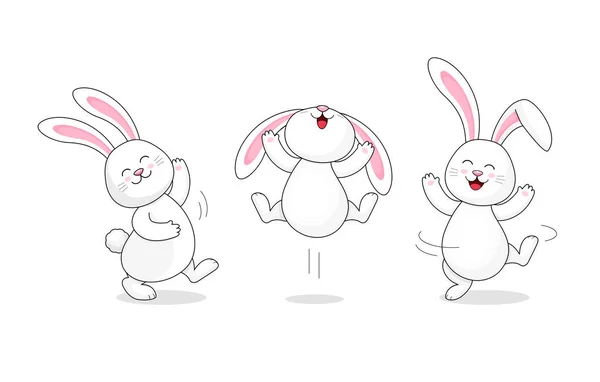 Conejo Blanco Saltando Bailando Lindo Conejito Feliz Día Pascua Diseño — Vector de stock