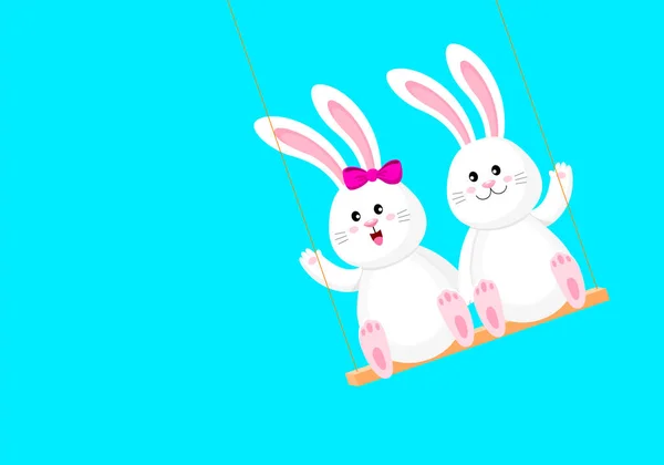 Salıncaktaki Sevimli Çizgi Film Tavşanı Mutlu Paskalyalar Konsepti Çizgi Film — Stok Vektör