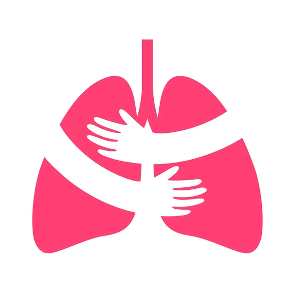 Ruce Objímají Lidské Plíce Koncept Zdravotní Péče Design Ikon Plochý — Stockový vektor