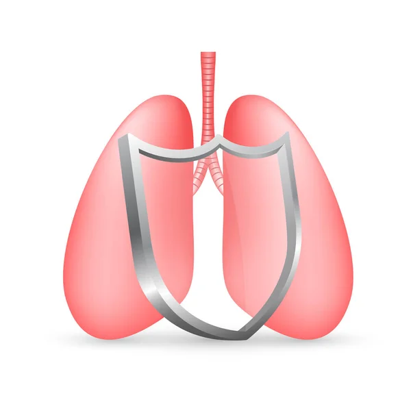 Pulmón Humano Abstracto Con Escudo Concepto Salud Ilustración Aislada Sobre — Vector de stock