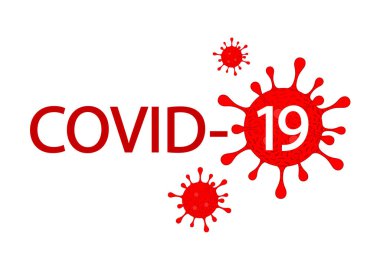 Soyut virüs grafikli Covid-19 yazıları. Dünya Sağlık Örgütü, Coronavirus hastalığına Covid-19 adını verdi. Beyaz arkaplanda resim. 