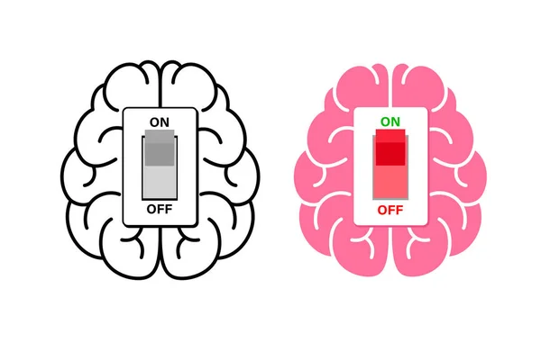 Interruptor Encendido Cerebral Encendido Funcionando Bien Despierto Apague Concepto Pensamiento — Vector de stock