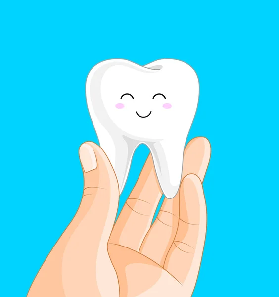 Mão Segurando Personagem Dente Bonito Parte Corpo Humano Conceito Protecção —  Vetores de Stock