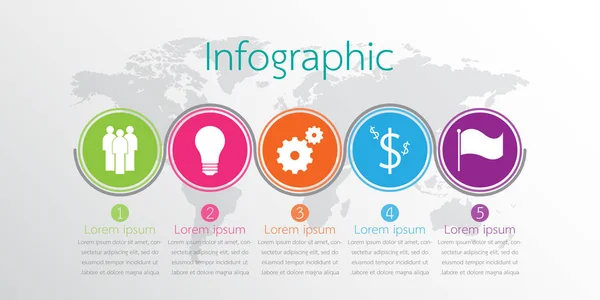 Plantillas de infografía vectorial utilizadas para informes detallados. Los 5 temas . — Archivo Imágenes Vectoriales