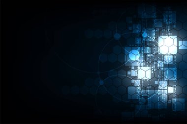 Bir teknoloji kavramı koyu mavi zemin üzerine Geometride vektör.