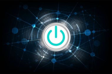 Vektör bir teknoloji kavramı koyu mavi zemin üzerine geçer.