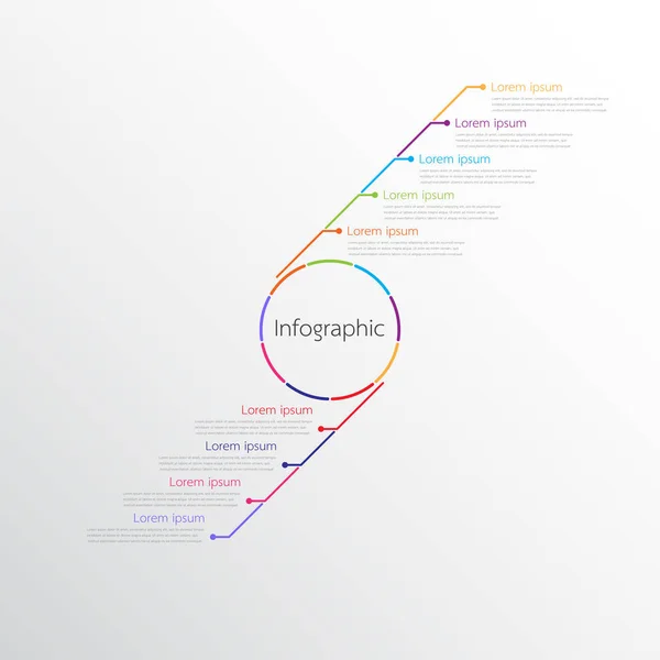 Modelos de infográficos vetoriais usados para relatórios detalhados. Todos os 9 tópicos . — Vetor de Stock