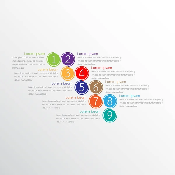 Modelli infografici vettoriali utilizzati per le relazioni dettagliate. Tutti e 9 gli argomenti . — Vettoriale Stock