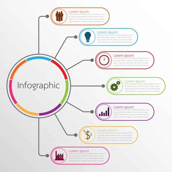 Vektor-Infografik-Vorlagen für detaillierte Berichte. Alle 7 Themen. — Stockvektor