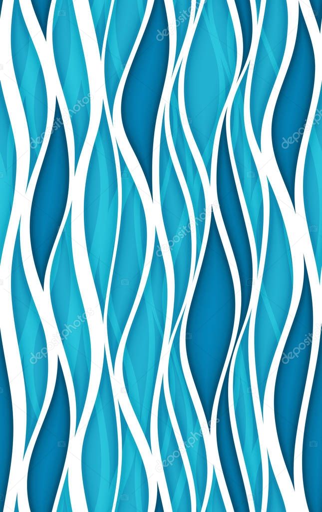 seamless turquoise blue pattern with abstract waves ornament, curly background, graphic design