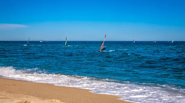 Surfistas de viento en el mar azul —  Fotos de Stock