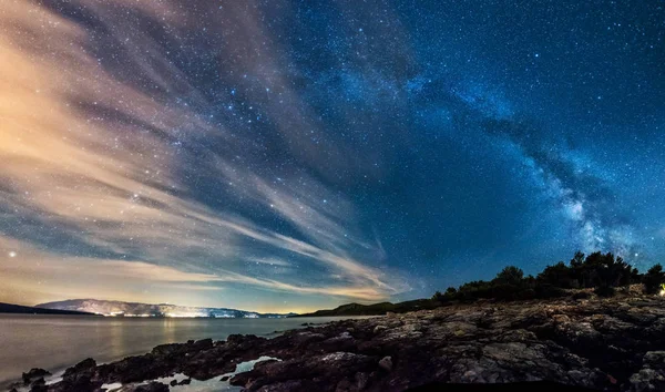 Beautiful landscape of Croatia, Croatia coast, sea and mountains. Milky Way Panorama