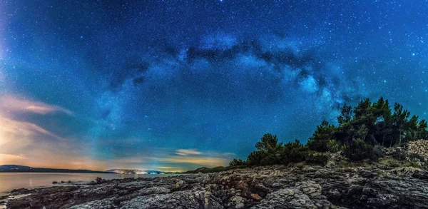 Beautiful landscape of Croatia, Croatia coast, sea and mountains. Milky Way Panorama