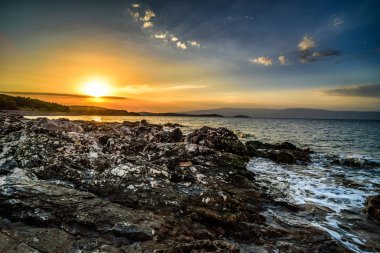 Hırvatistan, Hırvatistan sahil, deniz ve dağların güzel manzara. Panorama