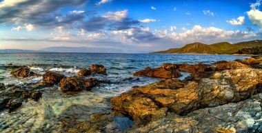 Hırvatistan, Hırvatistan sahil, deniz ve dağların güzel manzara. Panorama
