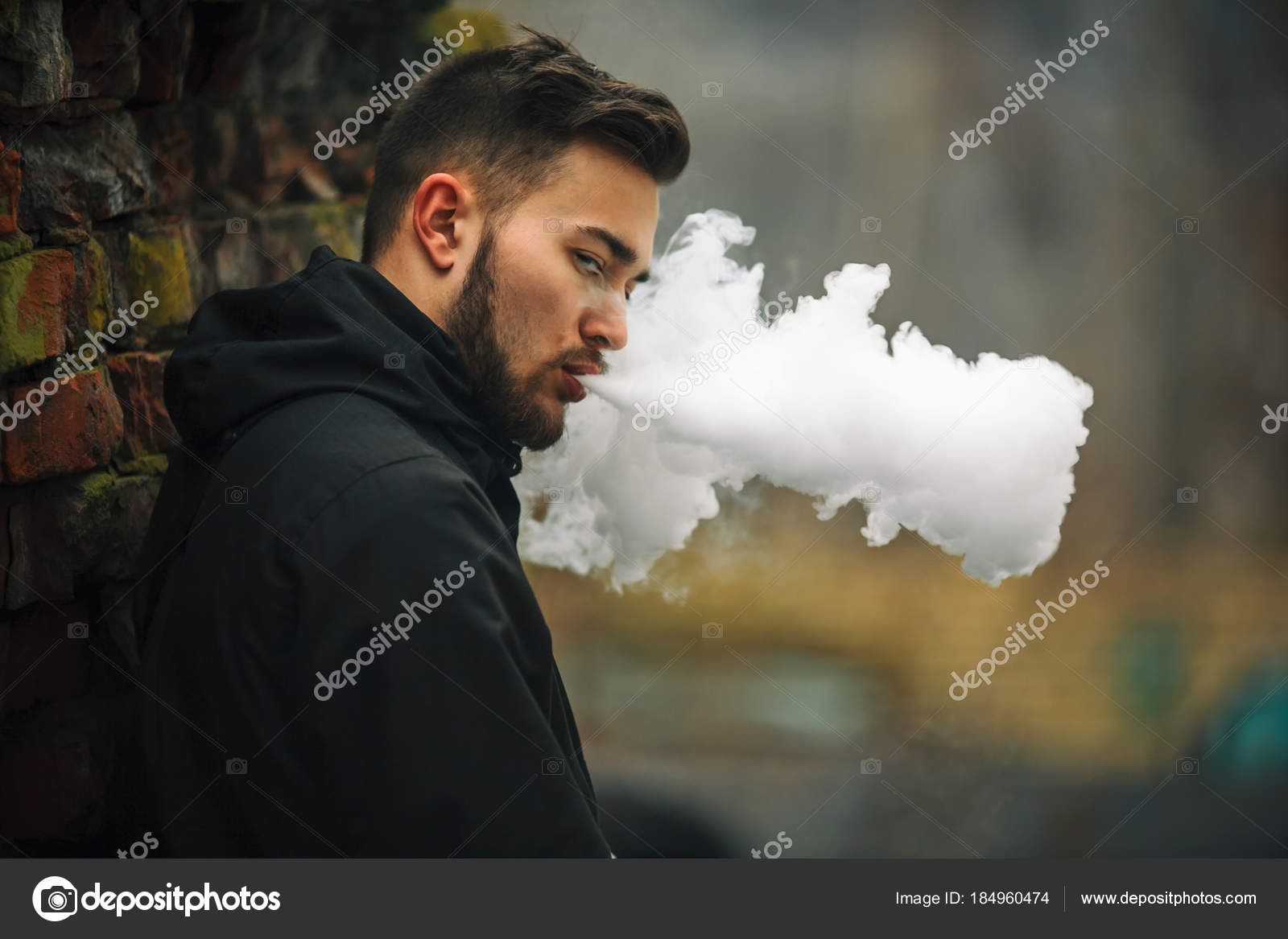 Vape Man Photo Handsome Young White Guy Modern Haircut Black