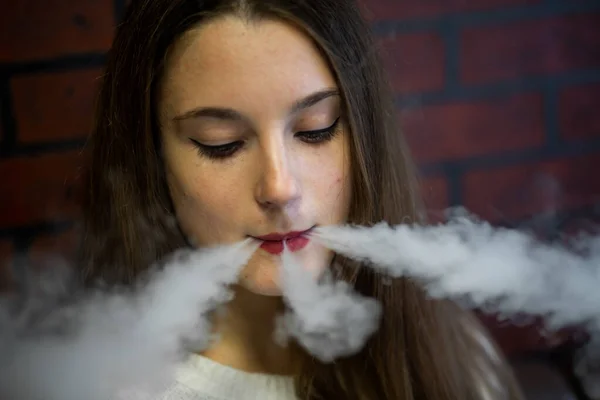 Vaping Teenager Young Pretty White Caucasian Teenage Girl Problem Skin — Stock Photo, Image