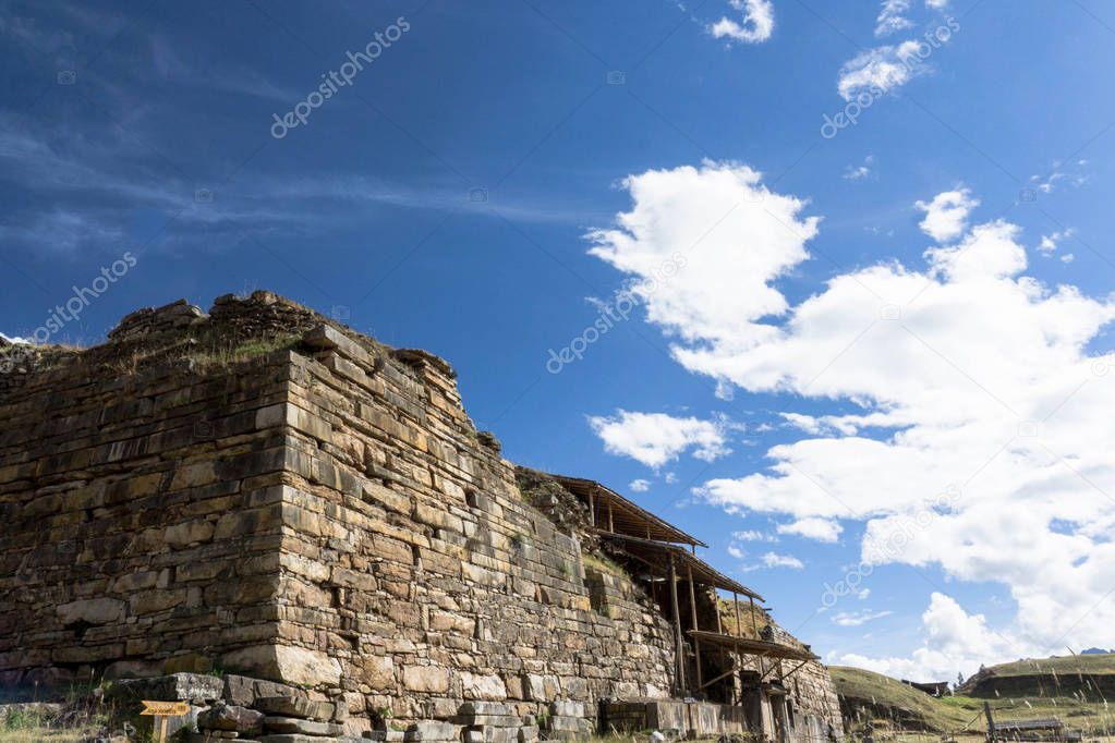 historic ancient ruins and archeological excavations in Chavin de Huantar in the Cordillera Blanca in Peru