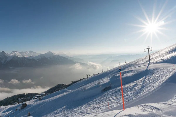 Ski Resort Alps Ski Slopes Lifts Beautiful Winter Day — Stock Photo, Image