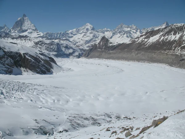Επεκτατική Γωνία Παγετώνα Και Matterhorn Κορυφή Κοντά Ζερμάτ — Φωτογραφία Αρχείου