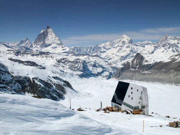 View Monte Rosa Mountain Hut Gorner Glacier Matterhorn — Stock Photo, Image