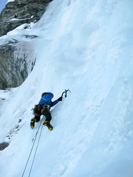ice climbing in the Sertig Valley in Switzerland near Davos