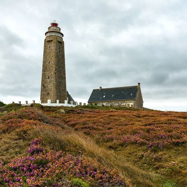 Vista del faro y brezal de Cap Levi en la costa norte de Normandía — Foto de Stock