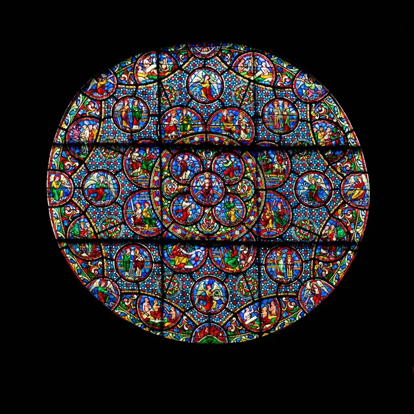 Detalj av ett målat glasfönster i Notre Dame de Dijon kyrkan — Stockfoto