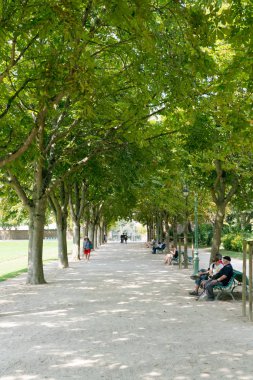 people relaxing and going for a leisurely walk in the park