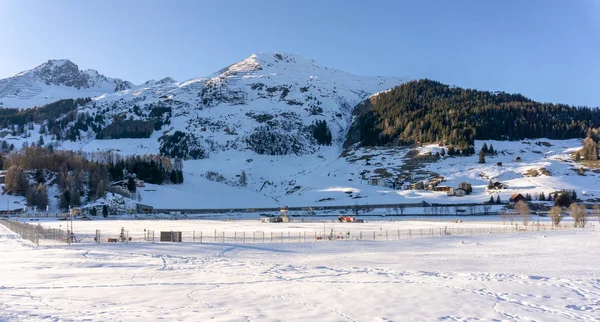 Temporary heliport in winter mountain landscape in Davos during — Stock Photo, Image
