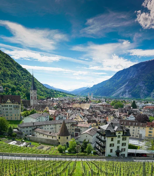 Vista Cidade Velha Chur Nos Alpes Suíços Belo Dia Primavera — Fotografia de Stock