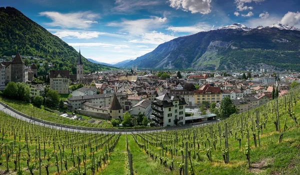 Vista Panorâmica Primavera Cidade Chur Nas Grisões Nos Alpes Suíços — Fotografia de Stock