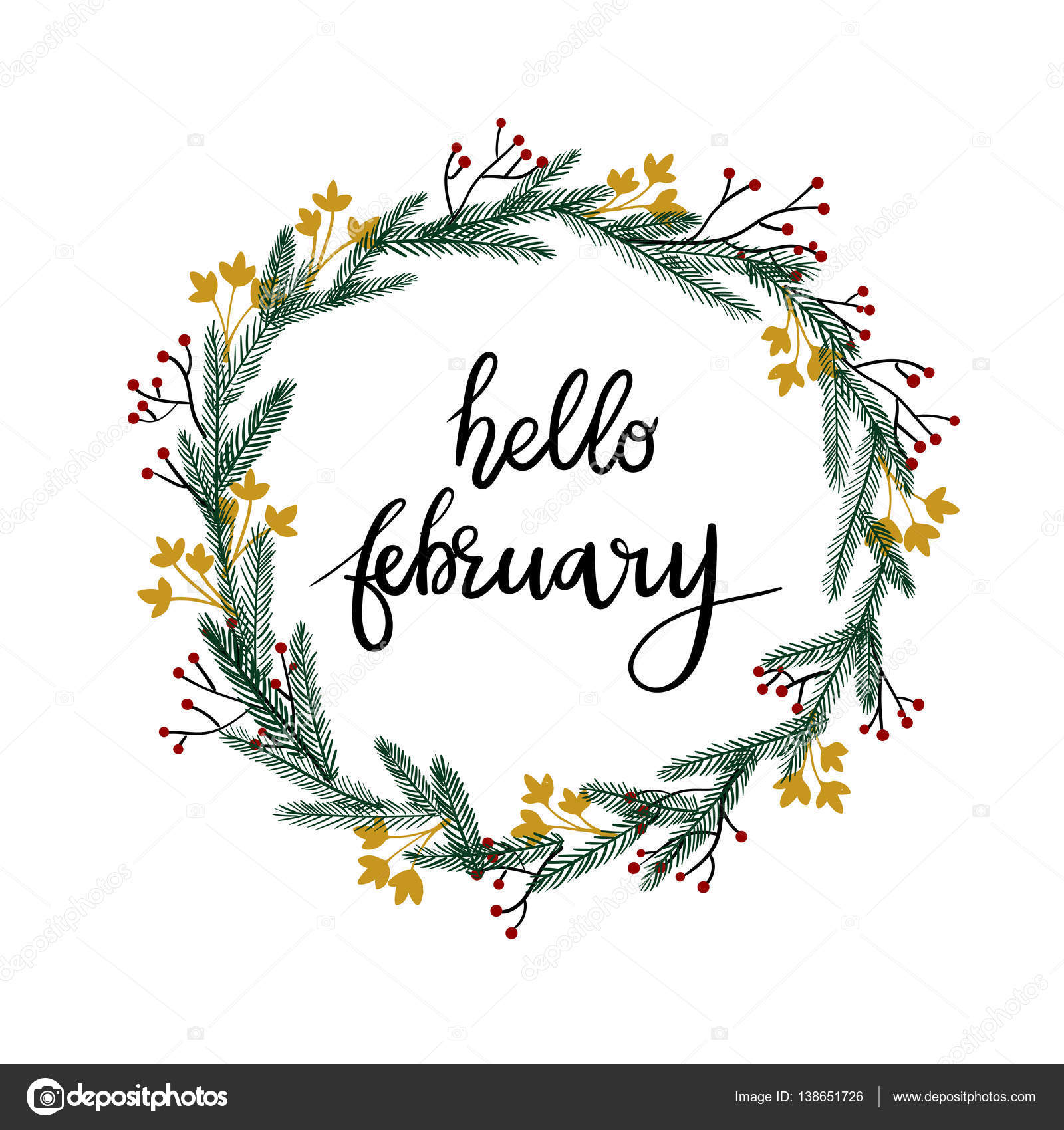 Hello February Hand Lettering Greeting Card Modern Calligraphy Winter