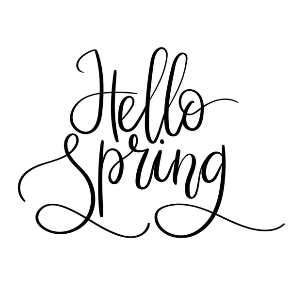 Bonjour Spring Hand Lettering Inscription. Carte de voeux du printemps. Calligraphie de brosse . — Image vectorielle