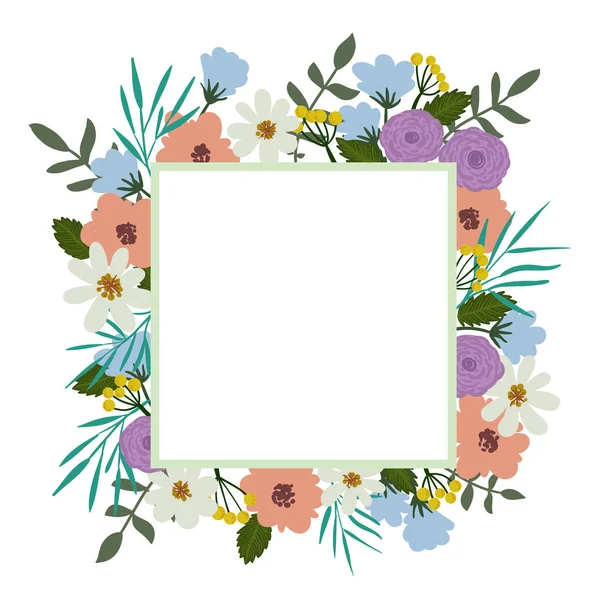 Floral frame. Bloem boeket vintage bekleding. Kaart van het bloeien met met plaats voor uw tekst — Stockvector