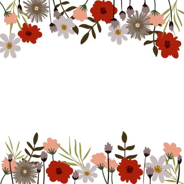 Vektör çerçeve çiçek çiçek ve yaprakları ile. Çerçeve çiçek arka plan