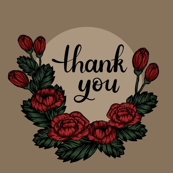 Thank You Hand Lettering Text. Modern Calligraphy. Floral Greeting Card