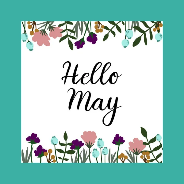 Hello May Hand Lettering Inscription. Spring Greeting Card. Brush Calligraphy. — Stock Vector