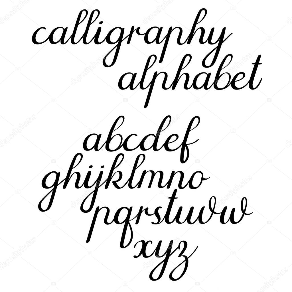 Calligraphic vector alphabet. Classic calligraphy, handwritten letters. Vector illustration.