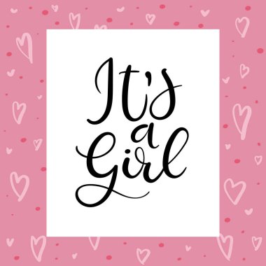 Onun bir kız. El yazı tebrik kartı. Modern hat.